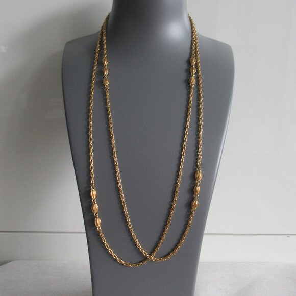 Vintage Signed Monet Extra Long Gold Tone Necklace 54" Long, From Estate - Picture 1 of 5